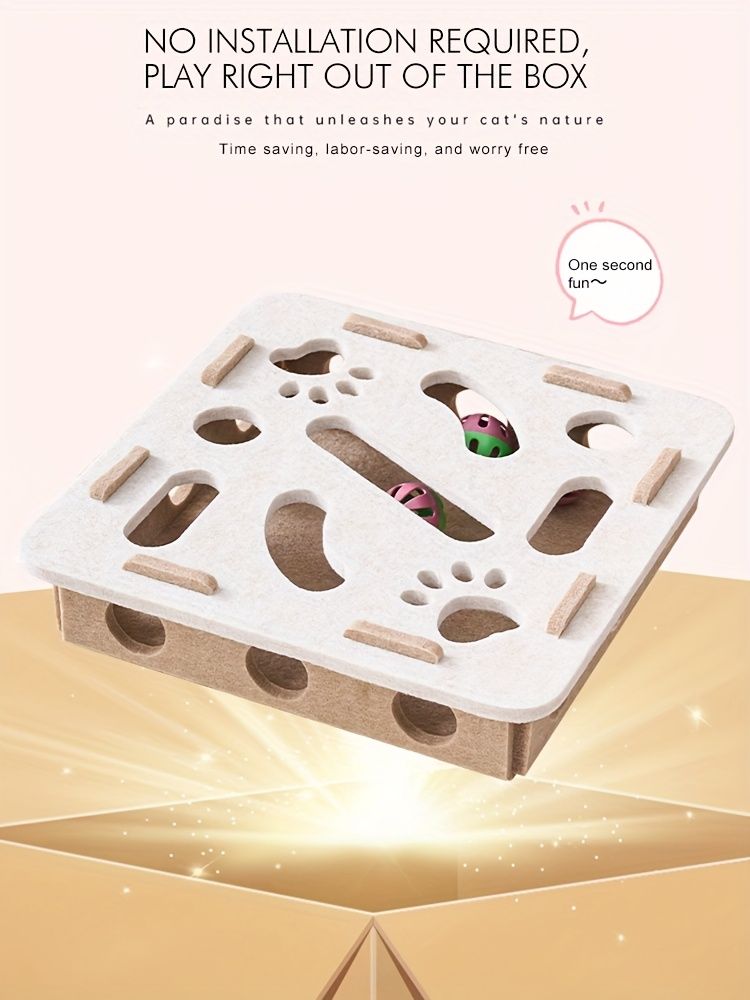 Interactive Cat Fun Box with Paw Print Design for Digging and Climbing, Includes 2 Hidden Balls, Made of Durable Plastic Material, Promotes Mental Stimulation and Exercise, Random Colors, Suitable for All Breeds and Sizes, GREY