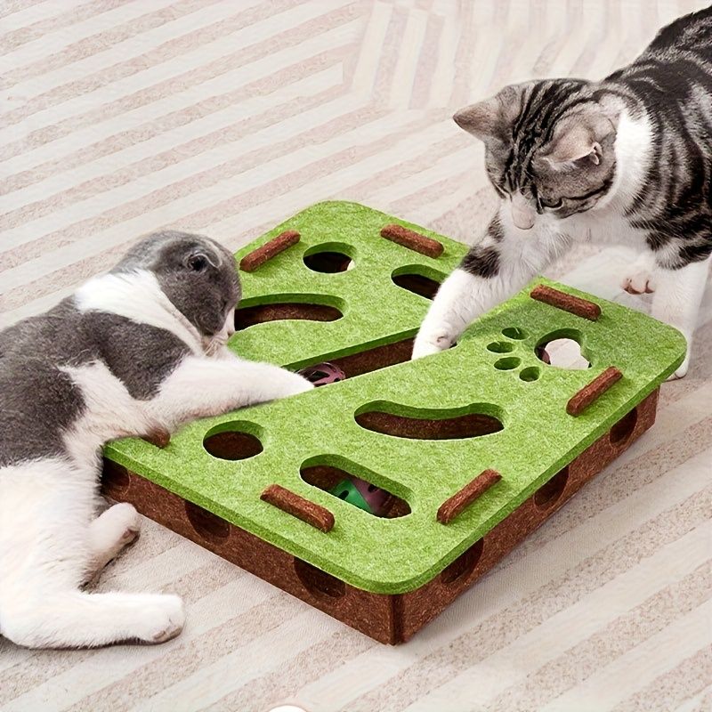 Interactive Cat Fun Box with Paw Print Design for Digging and Climbing, Includes 2 Hidden Balls, Made of Durable Plastic Material, Promotes Mental Stimulation and Exercise, Random Colors, Suitable for All Breeds and Sizes, green brown