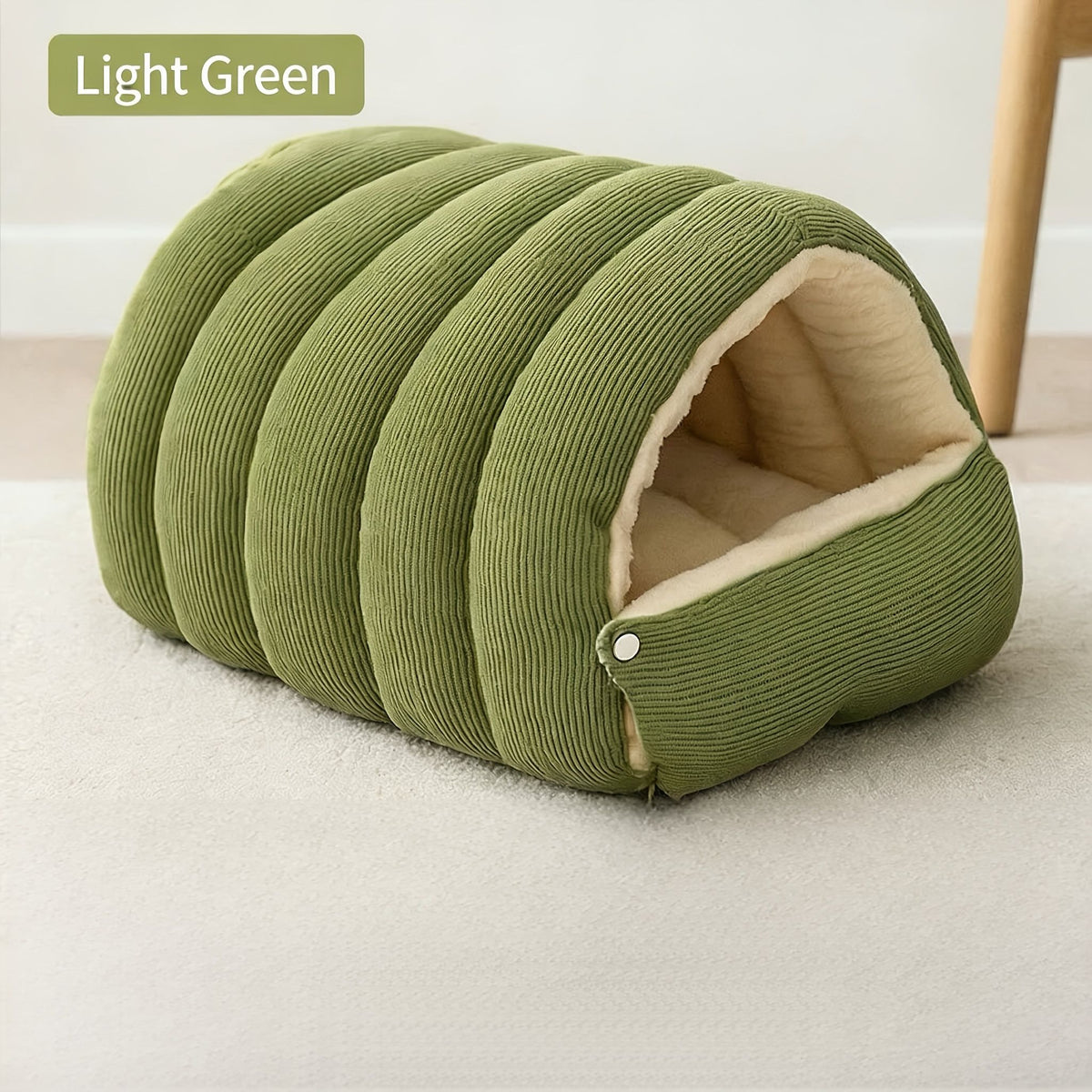 High-Elasticity Warm Cat Bed: 45×30×19cm Wrapped Design, Striped Fleece + Arctic Fleece Heat Retention, Removable & Washable(light GREEN)