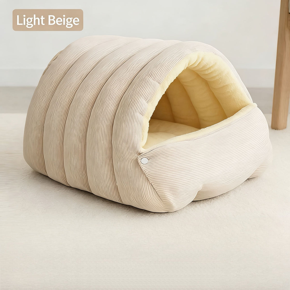 High-Elasticity Warm Cat Bed: 45×30×19cm Wrapped Design, Striped Fleece + Arctic Fleece Heat Retention, Removable & Washable(light purple)