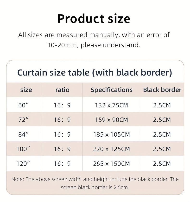 120in Portable and mobile projection screen with tripod stand, 16:9 HD format, suitable for home theater and indoor wall mounting. Made of polyester fabric, easy to set up and use. Ideal for office presentations and home entertainment, ready to use right