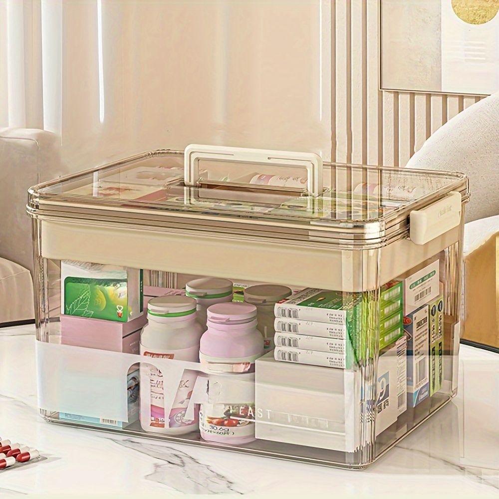 Multi-Layer Large Capacity Home Medicine Box|Compartment Storage for Emergency & Backup, Shockproof Design for Quick, Hassle-Free Access(transparent tea)