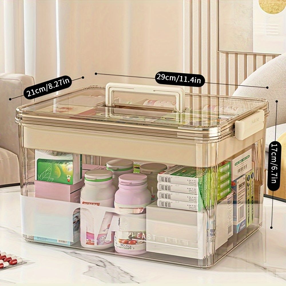 Multi-Layer Large Capacity Home Medicine Box|Compartment Storage for Emergency & Backup, Shockproof Design for Quick, Hassle-Free Access(transparent tea)