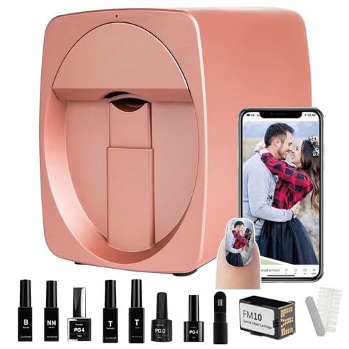 Nail Printer Nail Art Printer Machine Kit-Impresora De UñAs Pro,3D Fingernail Printer Machine for Salon&Home-WiFi/DIY Design| Pg4 Gel,Fm10 Ink, Base/Cleaning Glue - Pink - Size Nail art machine