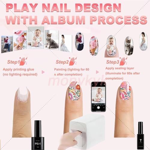 Nail Printer Nail Art Printer Machine Kit-Impresora De UñAs Pro,3D Fingernail Printer Machine for Salon&Home-WiFi/DIY Design| Pg4 Gel,Fm10 Ink, Base/Cleaning Glue - Pink - Size Nail art machine