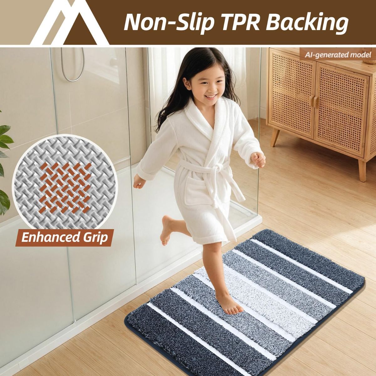Bathroom Rugs,Ultra Soft Absorbent Bath Mat,Beige | Non-Slip TPR Backing Stays in Place, Machine Washable Bath Rugs Shaggy Rug for Bathroom Floor - Dark Blue and White - Size 60cm*90cm
