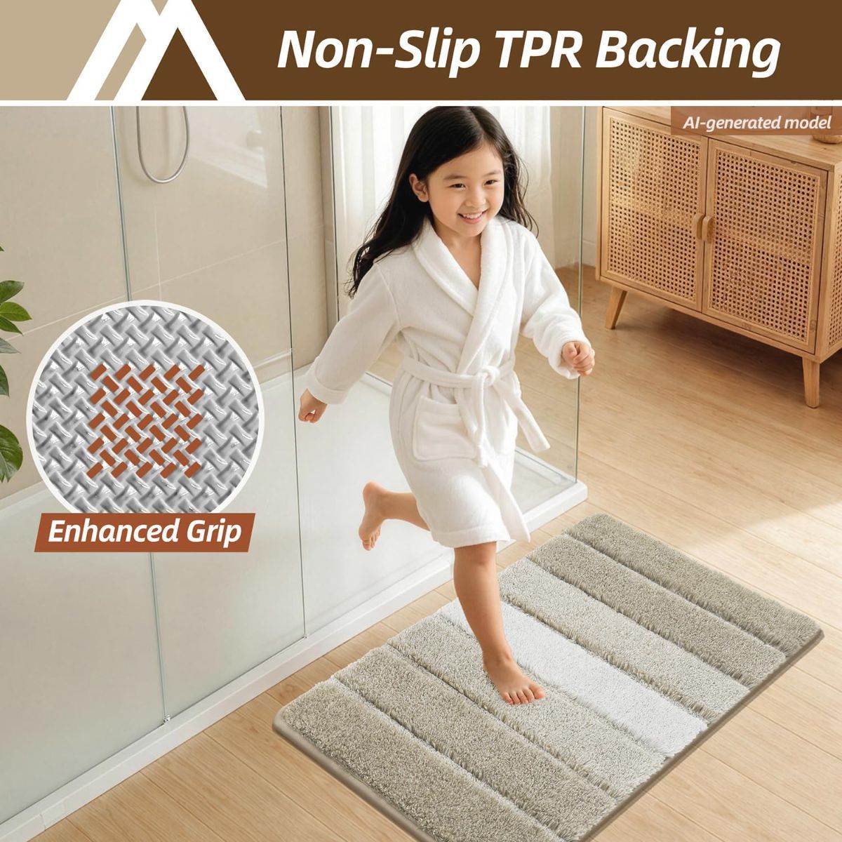 Bathroom Rugs,Ultra Soft Absorbent Bath Mat,Beige | Non-Slip TPR Backing Stays in Place, Machine Washable Bath Rugs Shaggy Rug for Bathroom Floor - Beige - Size 50cm*80cm