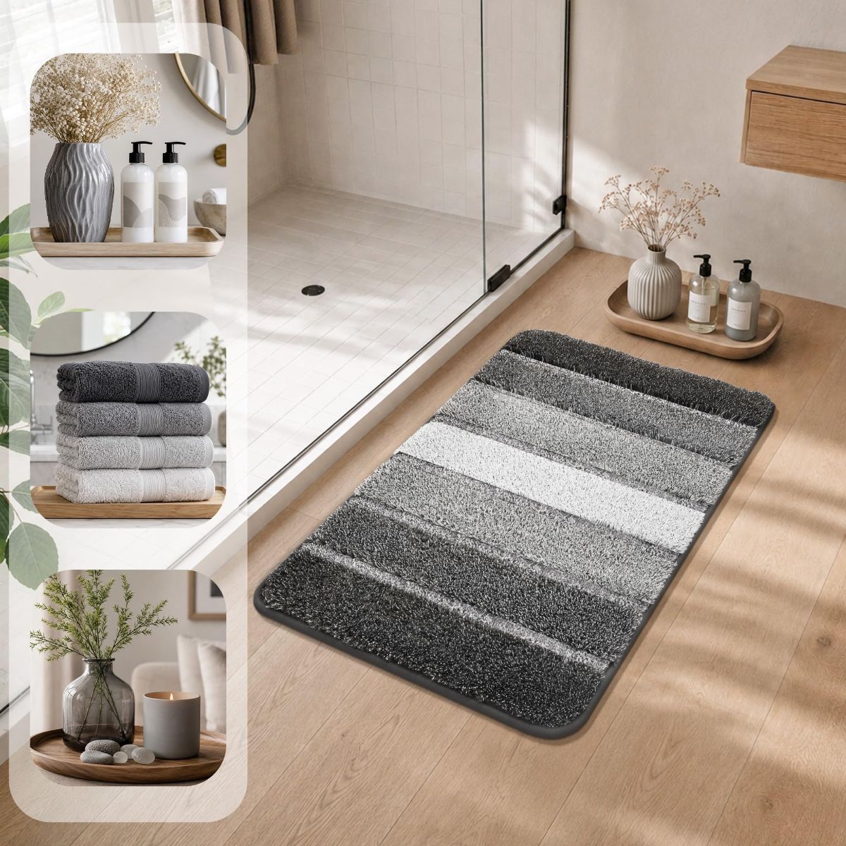 Bathroom Rugs,Ultra Soft Absorbent Bath Mat,Beige | Non-Slip TPR Backing Stays in Place, Machine Washable Bath Rugs Shaggy Rug for Bathroom Floor - Dark Gray - Size 60cm*90cm