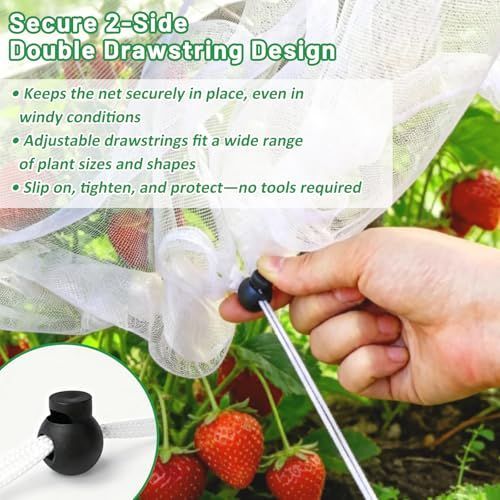 190*100*45cm(L*W*H) 2 Pack Garden Netting for Raised Beds, Ultra Fine Mesh Bird Netting Raised Garden Bed Cover, Plant Covers Pest Barrier Screen with Drawstring for Vegetables Fruits Flowers Protection - White