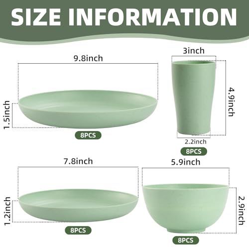 Camping Plates Cups and Bowls Set Green Reusable Microwave Safe Lightweight Unbreakable Plastic Dishes Set for Elderly Kitchen Adults Outdoor,32 Pcs Holiday Dinnerware Sets for 8 - Black - Size 32Pcs