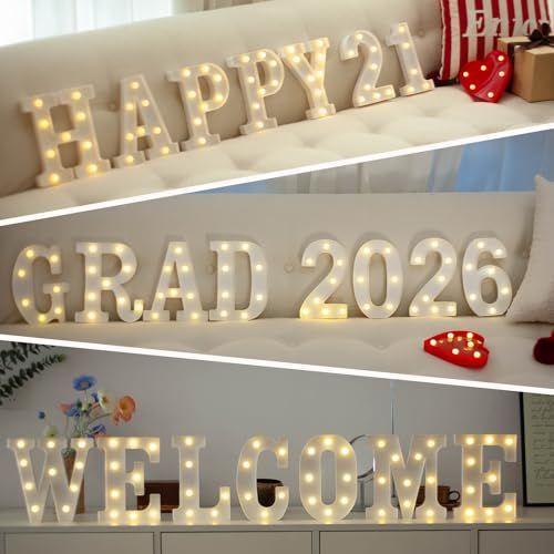 Sign Digit 5, warm white, 26 letters, 10 numbers, heart and & symbol; for birthday, party, Christmas, home, bar, wedding decoration; DIY word combinations; wall & tabletop display; battery operated.