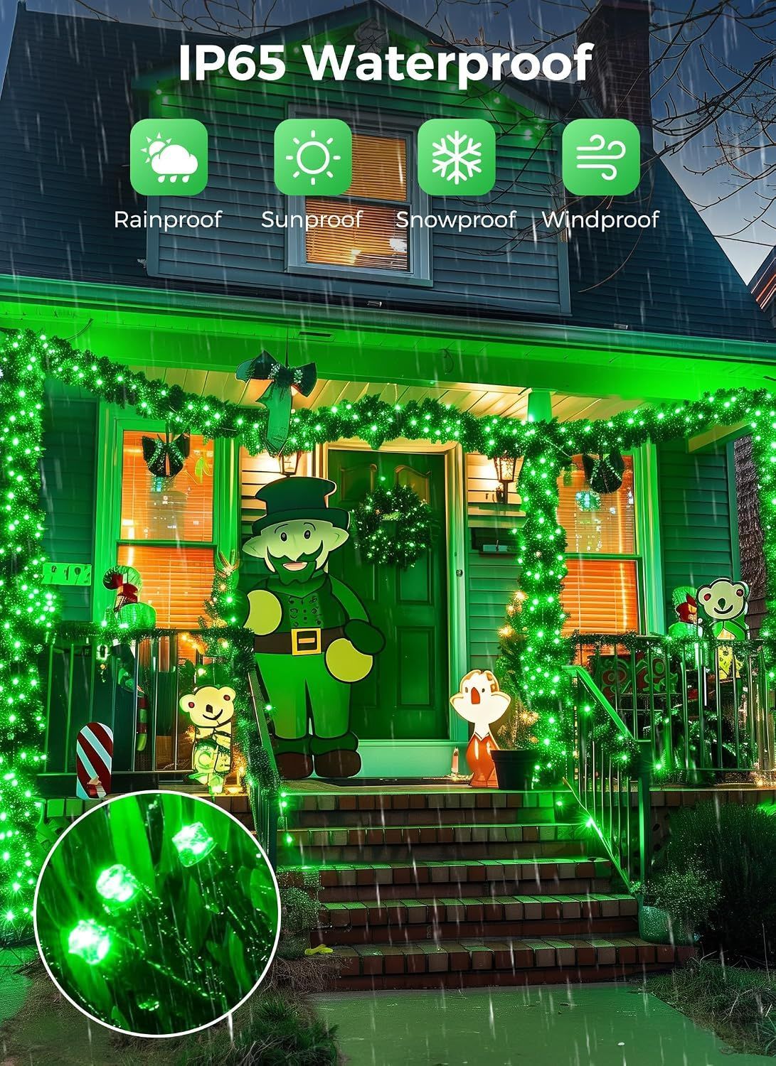 Solar String Lights Outdoor, 2 Pack LED Solar Outdoor Lights | Solar Fairy Lights with 8 Lighting Modes, Waterproof Solar Christmas Halloween Lights for Outside Tree Garden Balcony Gazebo Party - Green - Size 105ft 300-LED String Light