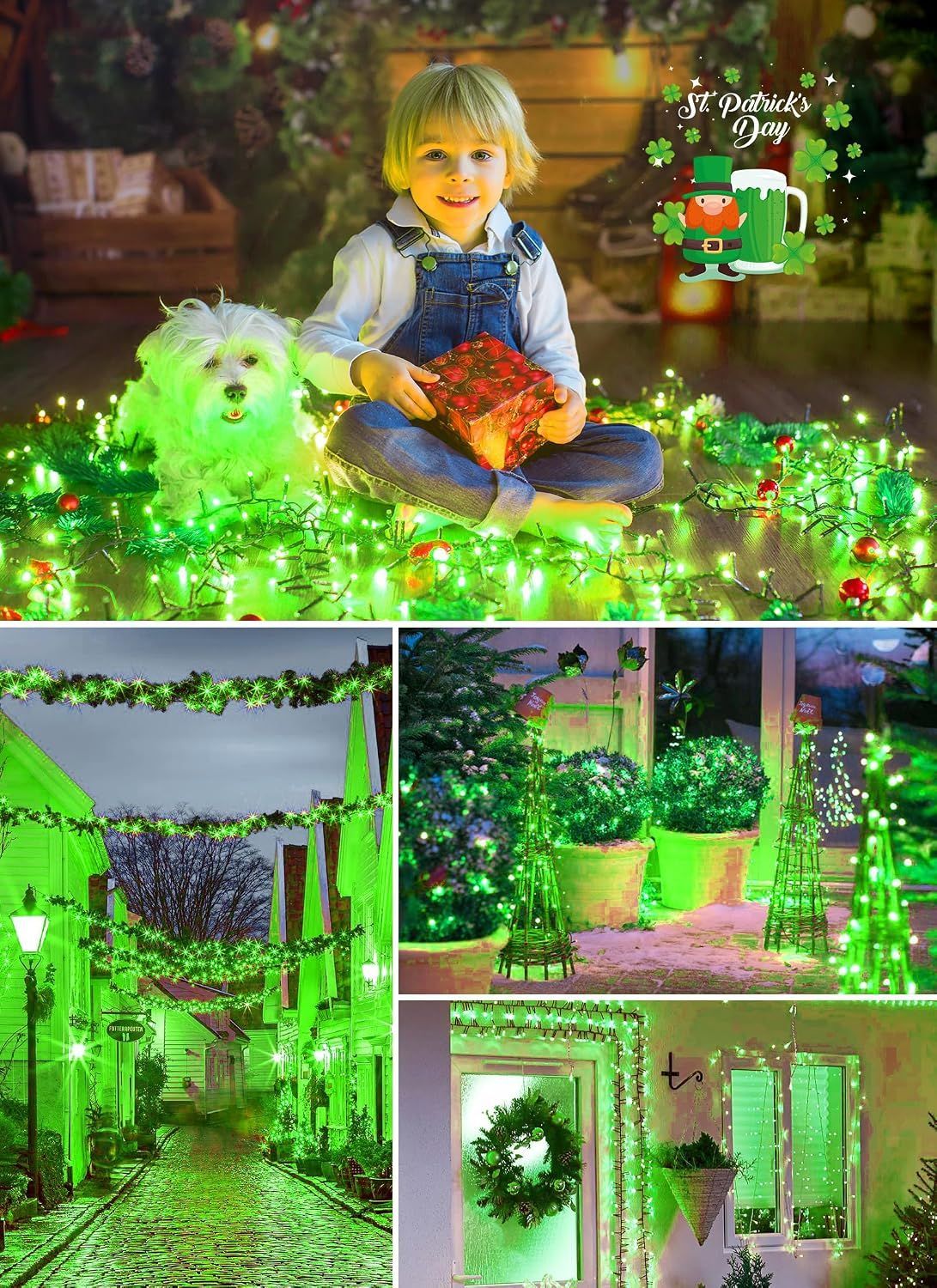 Solar String Lights Outdoor, 2 Pack LED Solar Outdoor Lights | Solar Fairy Lights with 8 Lighting Modes, Waterproof Solar Christmas Halloween Lights for Outside Tree Garden Balcony Gazebo Party - Green - Size 105ft 300-LED String Light