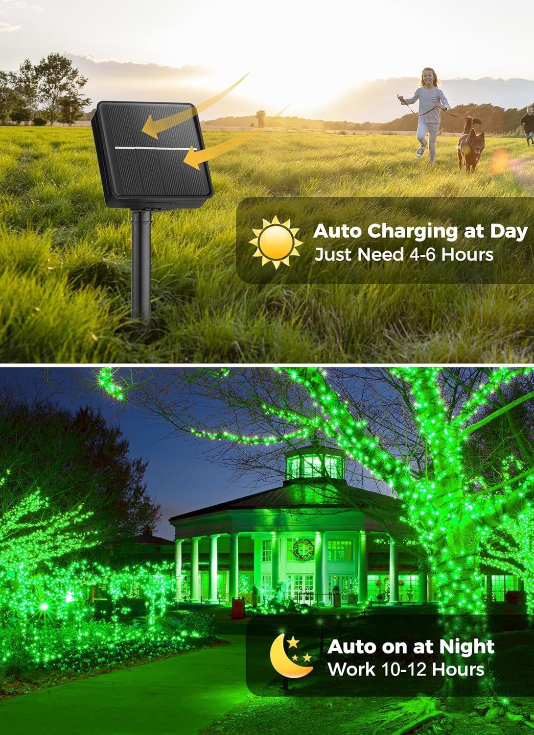 Solar String Lights Outdoor, 2 Pack LED Solar Outdoor Lights | Solar Fairy Lights with 8 Lighting Modes, Waterproof Solar Christmas Halloween Lights for Outside Tree Garden Balcony Gazebo Party - Green - Size 105ft 300-LED String Light