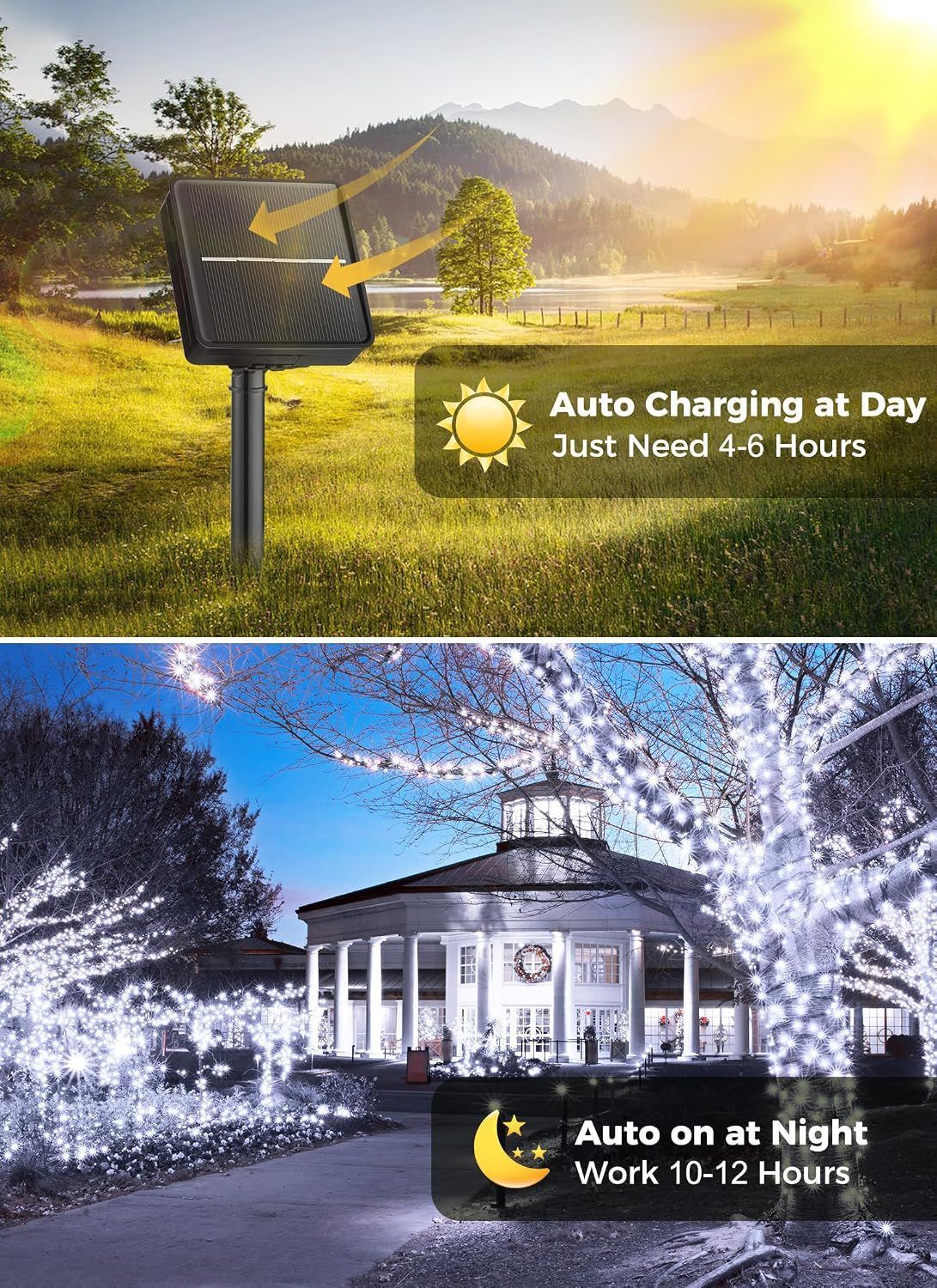 Solar String Lights Outdoor, 2 Pack LED Solar Outdoor Lights | Solar Fairy Lights with 8 Lighting Modes, Waterproof Solar Christmas Halloween Lights for Outside Tree Garden Balcony Gazebo Party - White - Size 40ft 100-LED String Light