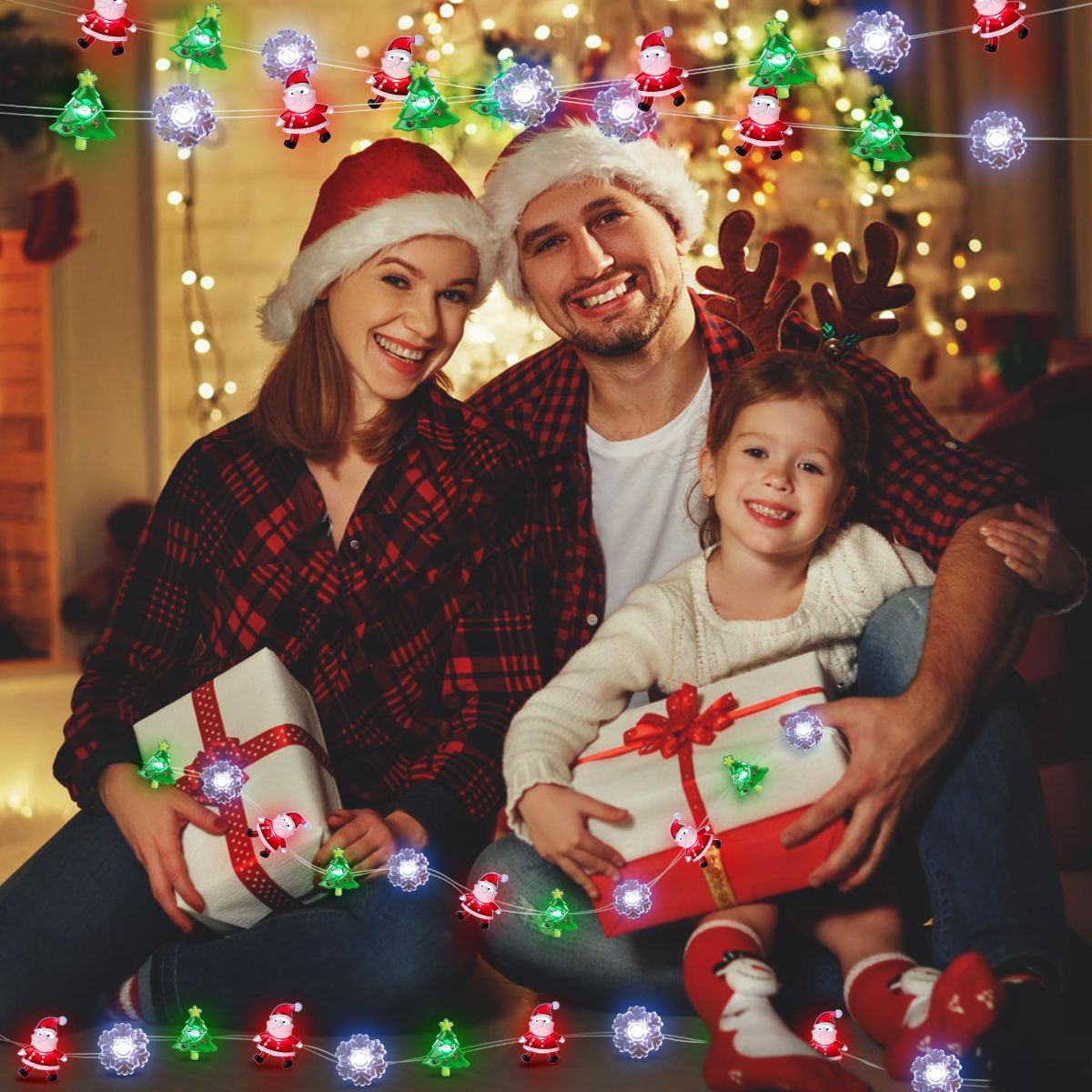 Christmas Lights Decorations, 10 FT 30 LED Battery Operated Christmas Tree Santa Snowflake String Lights, 2 Modes Waterproof Xmas Fairy Lights for Home Party Indoor Outdoor Decor