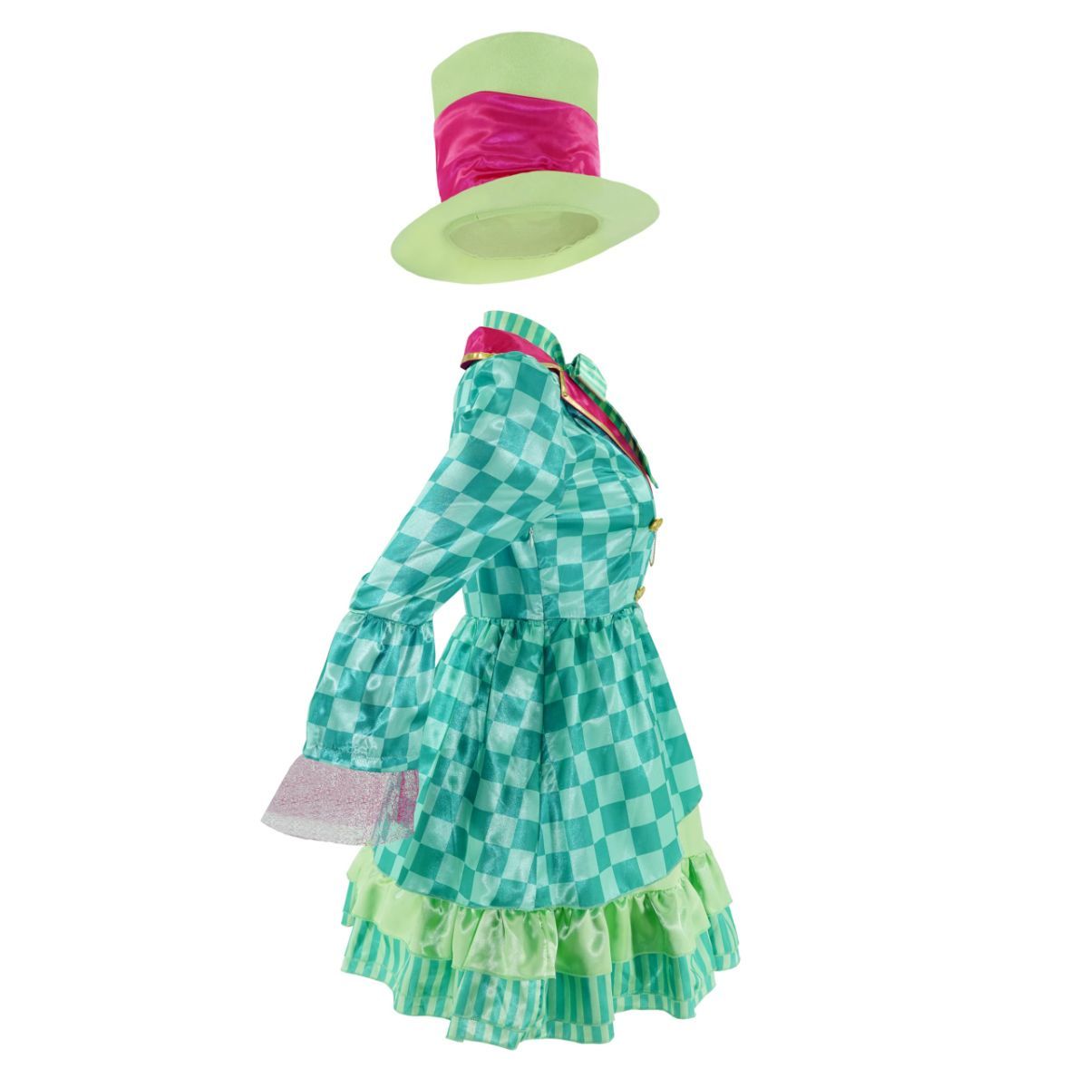 Hatter Costume Women Mad Tea Party Halloween Cosplay Dress with Bowtie Top Hat Leggings Mardi Gras Parade Outfits - Green - Size S