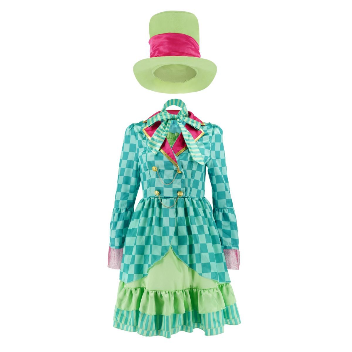 Hatter Costume Women Mad Tea Party Halloween Cosplay Dress with Bowtie Top Hat Leggings Mardi Gras Parade Outfits - Green - Size XXXL