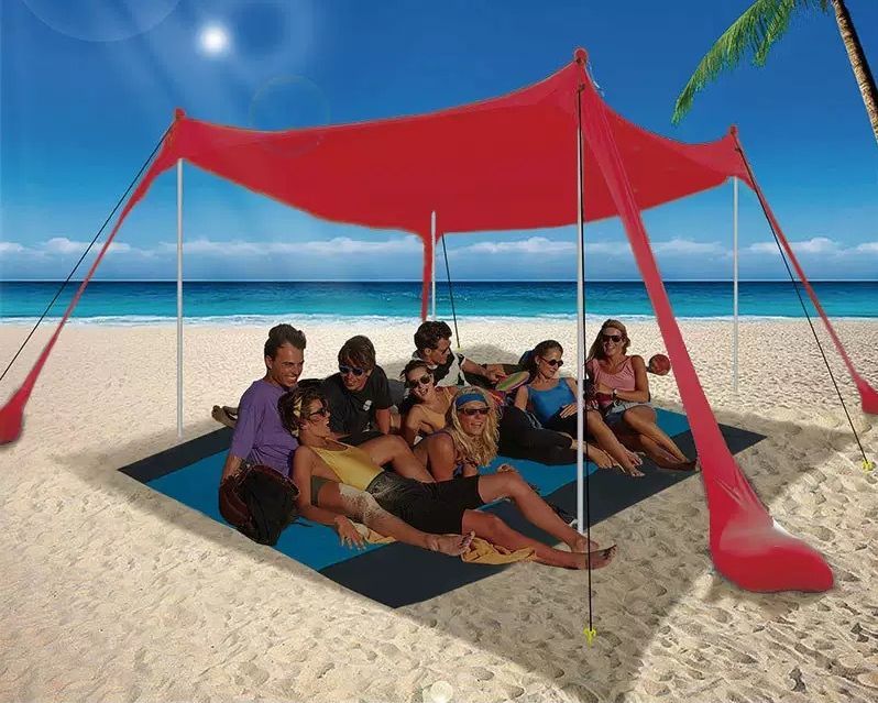 300*300*200CM 4 Poles Beach Tent Shade Canopy with UPF50+ Protection Sun Shelter Portable Camping Tents with Sandbags Poles and Ground Pegs and Anti-Wind Ropes for Beach Outdoor Camping Backyard Picnics - Blue