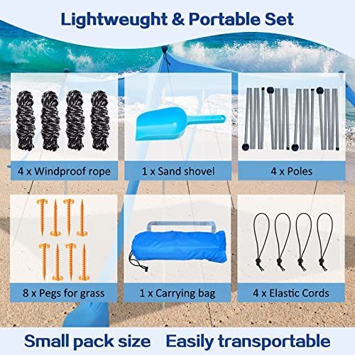 300*300*200CM 4 Poles Beach Tent Shade Canopy with UPF50+ Protection Sun Shelter Portable Camping Tents with Sandbags Poles and Ground Pegs and Anti-Wind Ropes for Beach Outdoor Camping Backyard Picnics - Green