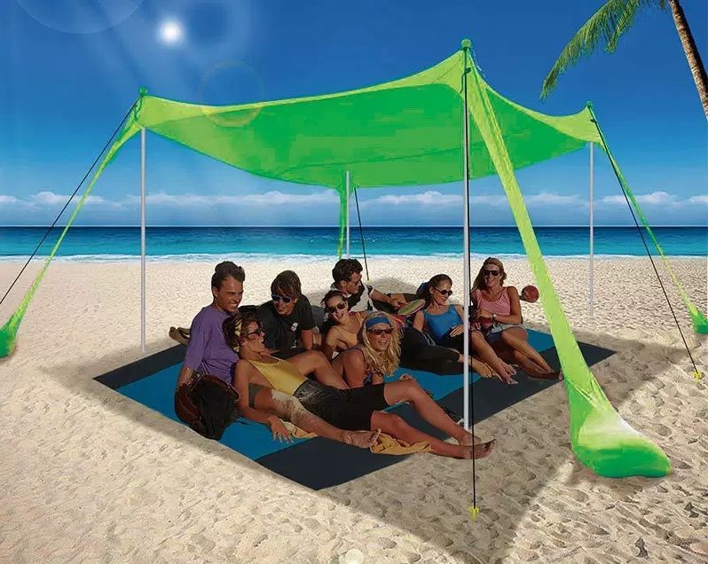 210*200*150CM 4 Poles Beach Tent Shade Canopy with UPF50+ Protection Sun Shelter Portable Camping Tents with Sandbags Poles and Ground Pegs and Anti-Wind Ropes for Beach Outdoor Camping Backyard Picnics - Red