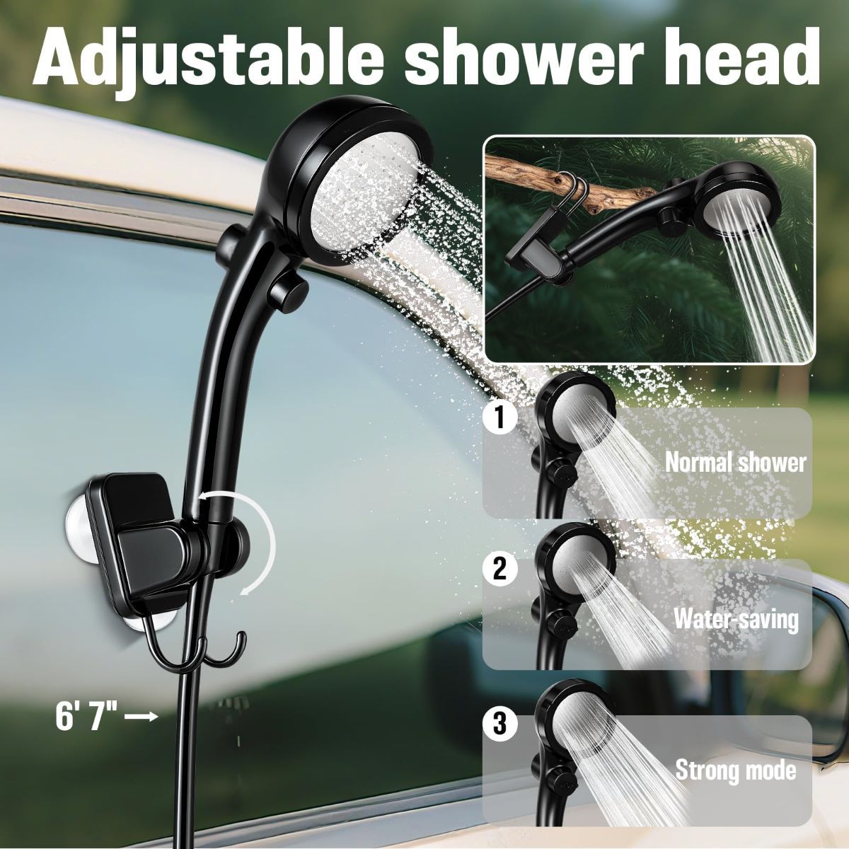 Portable Camping Shower, 6000mAh Rechargeable Outdoor Shower Pump 4 Spray Modes & Speeds, Ipx7 Waterproof, LED Display, Portable Shower for Camping, Car & Pet - Black - Size 5.3-gallon bucket and spray gun