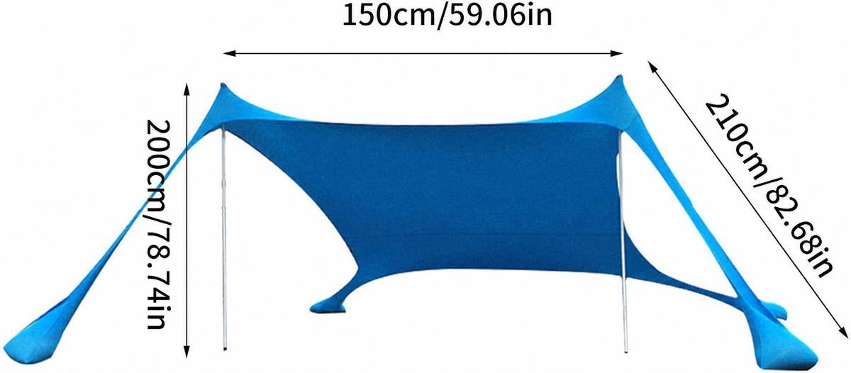 300*300*200CM 2 Poles Beach Tent Shade Canopy with UPF50+ Protection Sun Shelter Portable Camping Tents with Sandbags Poles and Ground Pegs and Anti-Wind Ropes for Beach Outdoor Camping Backyard Picnics - Blue