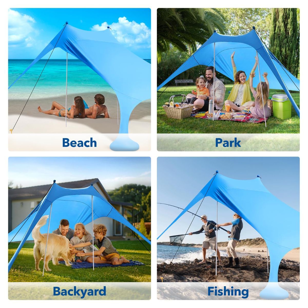 300*300*200CM 2 Poles Beach Tent Shade Canopy with UPF50+ Protection Sun Shelter Portable Camping Tents with Sandbags Poles and Ground Pegs and Anti-Wind Ropes for Beach Outdoor Camping Backyard Picnics - Red
