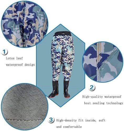 Waist Wading Pants, Thickened Rain Boots, Water Pants with PVC Waterproof, Anti Slip, Wear-Resistant Wading Boots,for Fly Fishing,Duck Hunting,Kayaking - Camo3 - Size 42