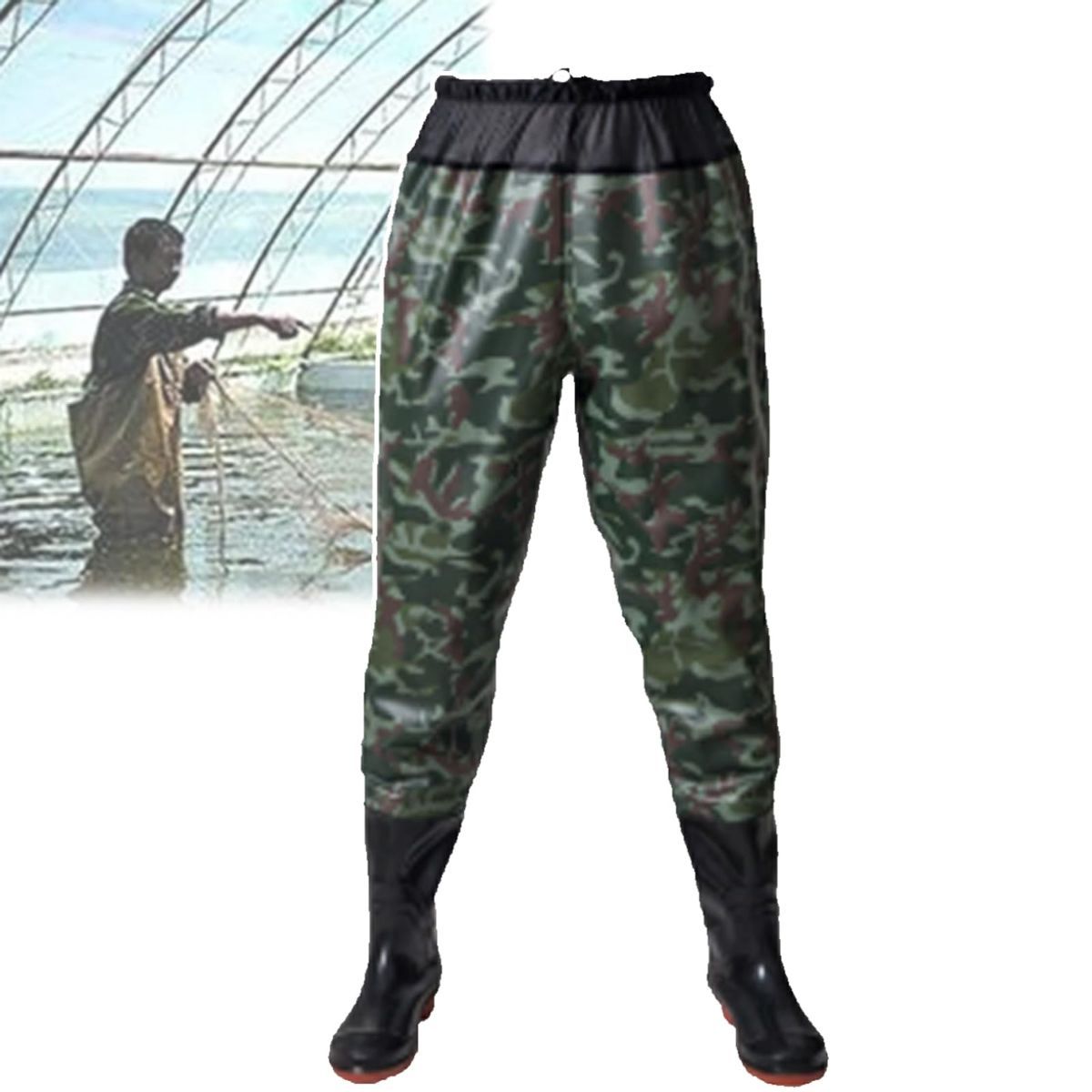 Waist Wading Pants, Thickened Rain Boots, Water Pants with PVC Waterproof, Anti Slip, Wear-Resistant Wading Boots,for Fly Fishing,Duck Hunting,Kayaking - Camo2 - Size 45