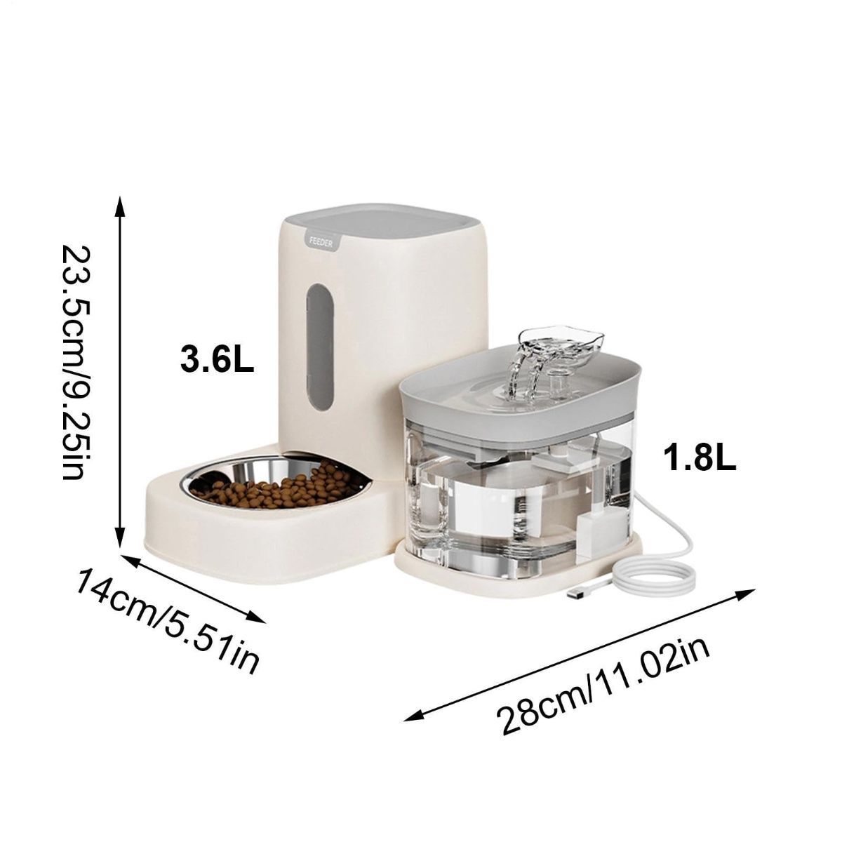 Automatic Cat Feeder and Water 2-in-1 Pet Automatic Fountain Food Bowl Spill-Proof Cat Waterer for Indoor Outdoor Home Vacation Balcony Living Room Bedroom - Pink - Size Feeder and Waterer