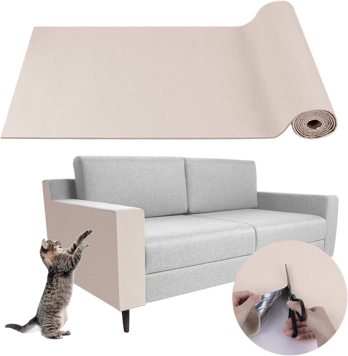 Cat Scratching Pad DIY Cat Accessory Cat Furniture Protection Cat Climbing - Beige - Size 15.8''×118''