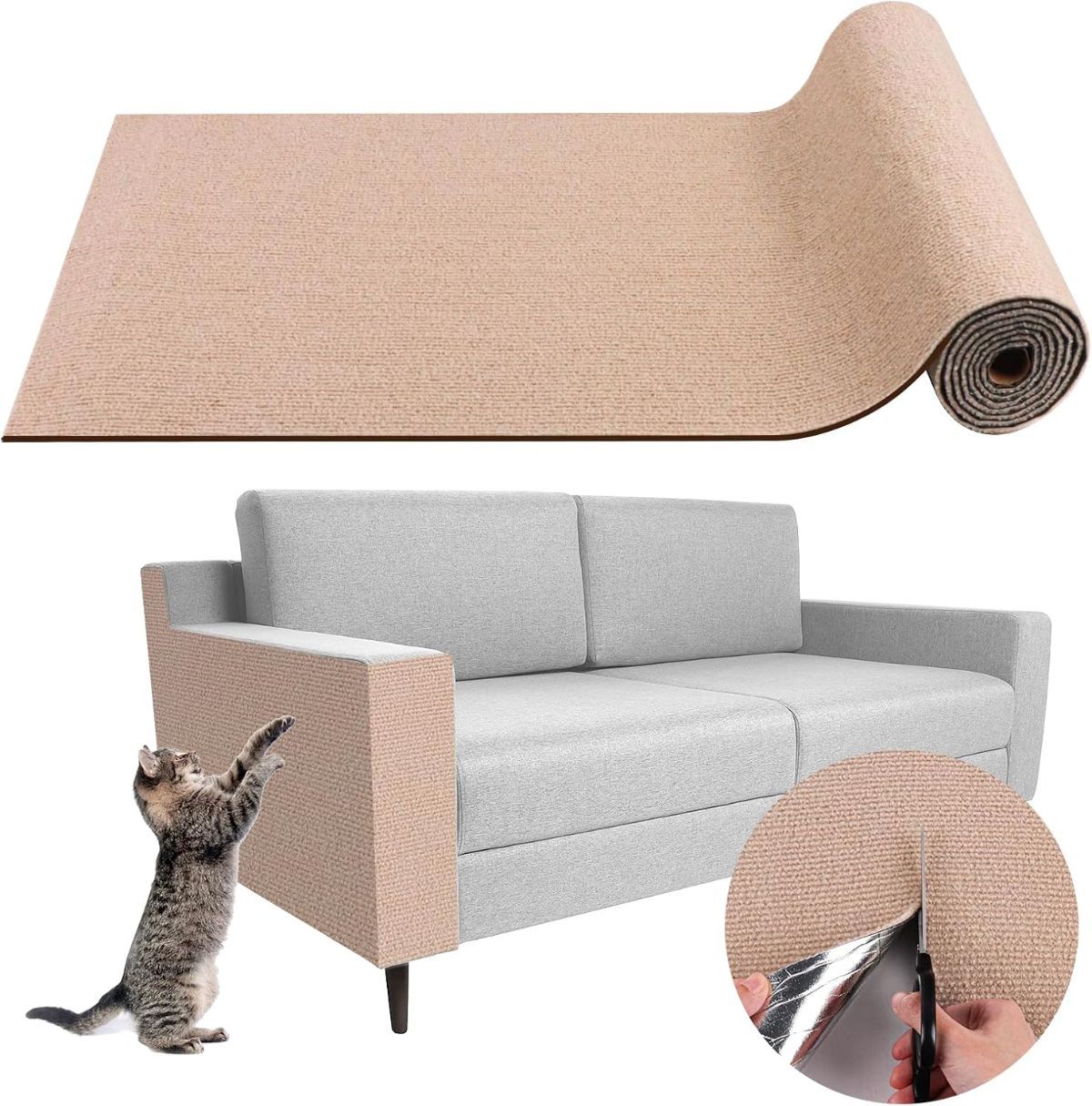 Cat Scratching Pad DIY Cat Accessory Cat Furniture Protection Cat Climbing - Khaki - Size 15.8''×118''