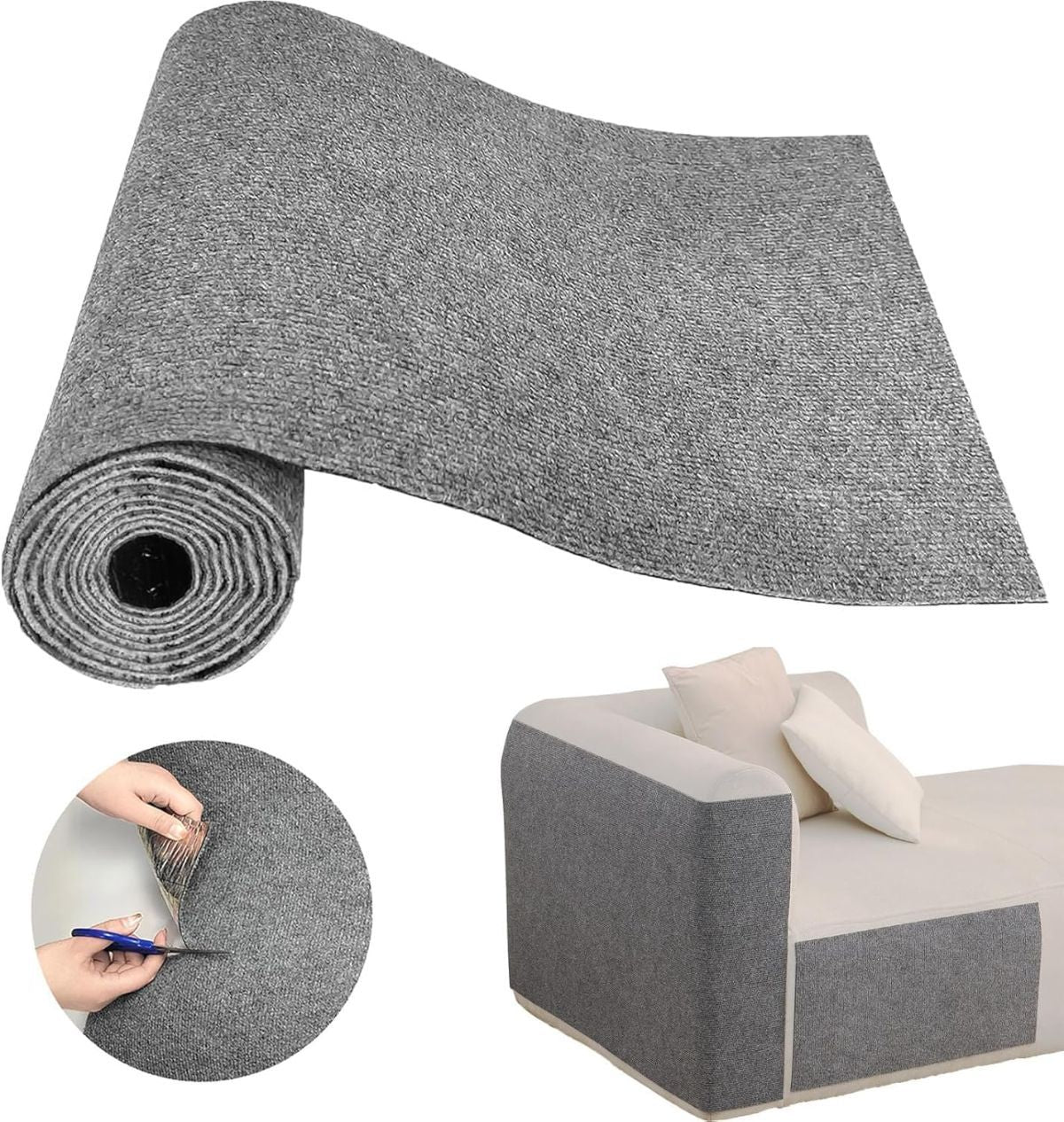 78.7"X15.8" Self-Adhesive Cat Scratching Mat - Durable Couch Protector from Cat Claws, DIY Furniture Protector from Cats Scratching, Sticky cat Scratch Wall mat- No Residue, Safe for Cats - Gray