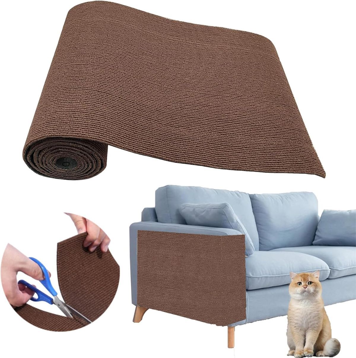 78.7"X15.8" Self-Adhesive Cat Scratching Mat - Durable Couch Protector from Cat Claws, DIY Furniture Protector from Cats Scratching, Sticky cat Scratch Wall mat- No Residue, Safe for Cats - Brown