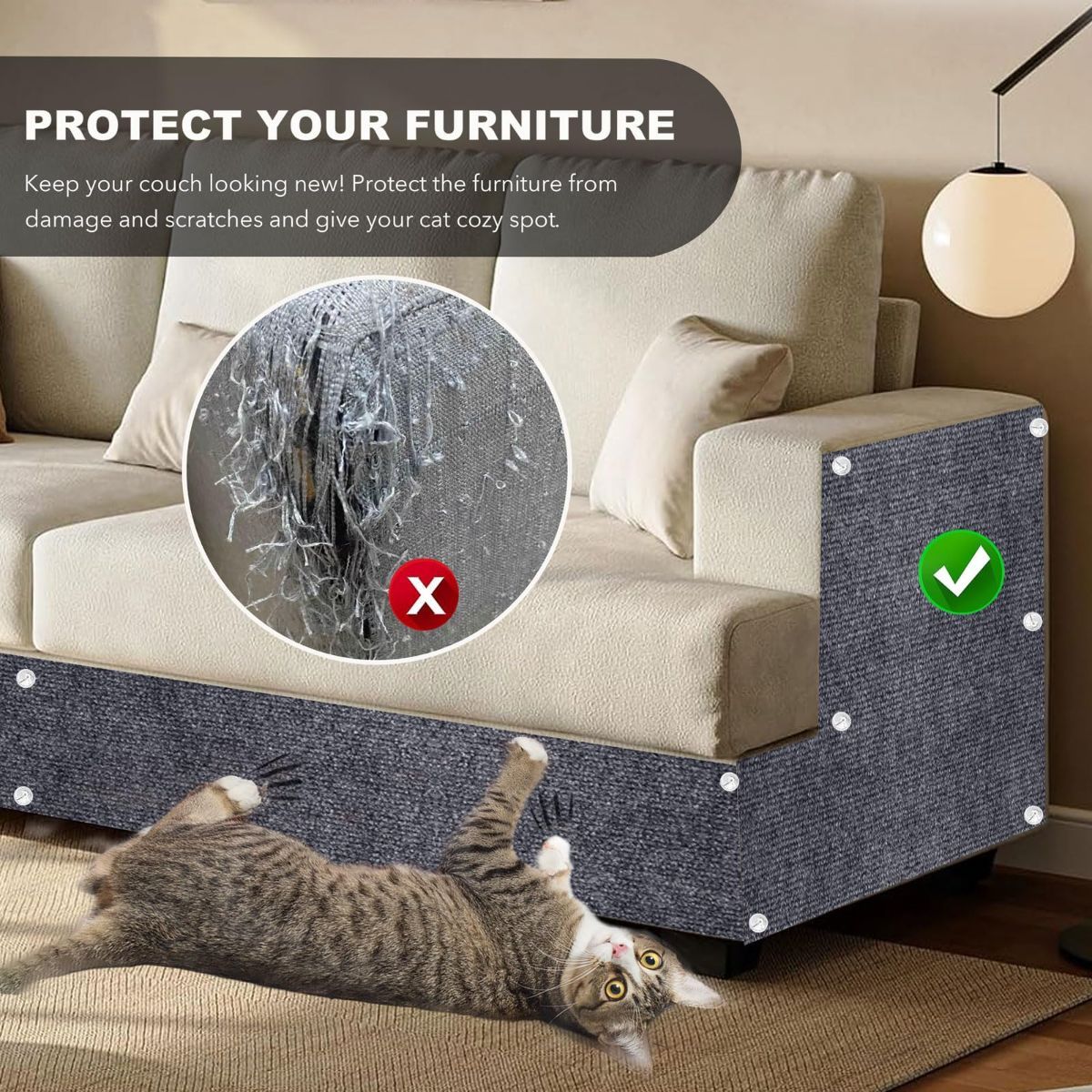 78.7"X15.8" Self-Adhesive Cat Scratching Mat - Durable Couch Protector from Cat Claws, DIY Furniture Protector from Cats Scratching, Sticky cat Scratch Wall mat- No Residue, Safe for Cats - Brown