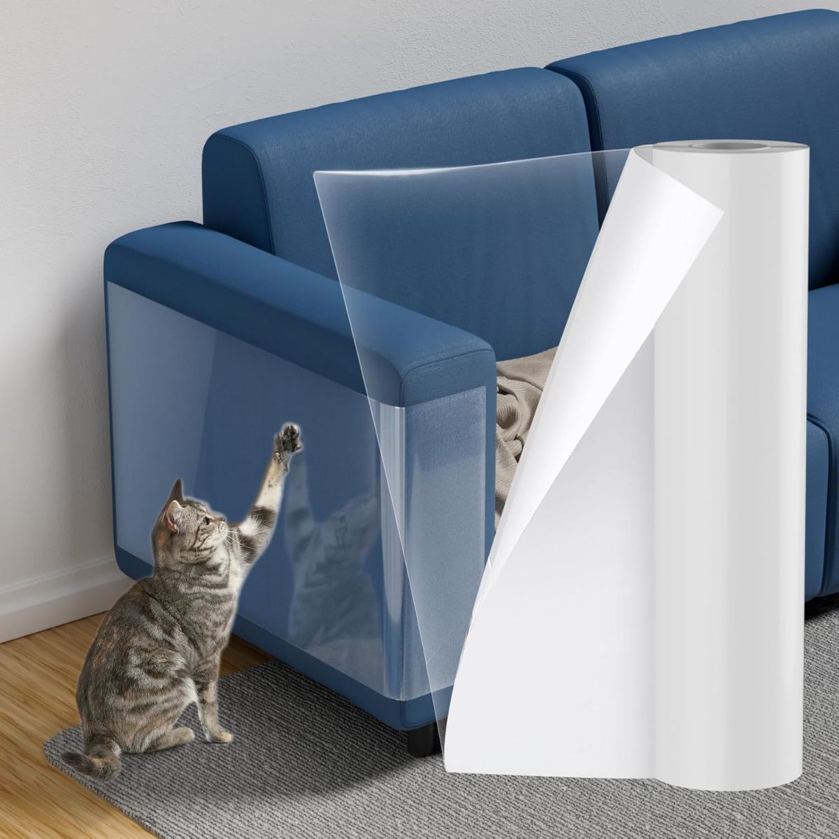 196.9"x15.7" Anti Cat Scratch Furniture Protector Clear Viny | Couch Protector from Cat Claws Thicken - Single Sided Sticky Flexible Dog Tape for Furniture, for Couch Corner Door Walls Bed - Clear