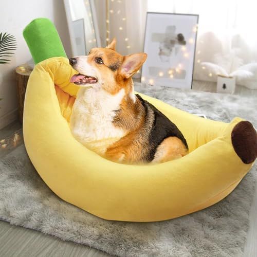 Banana Bed, Banana Shaped Pet Bed for Cats & Small Dogs - Cozy Cave Design with Machine Washable Cover, Non-Slip Bottom & Soft Faux Fur Lining, Multiple Sizes (S-XL) for Year-Round Comfort - Pink - Size Large