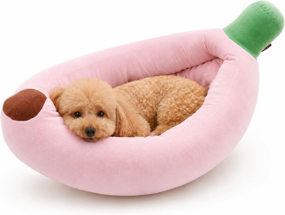 Banana Bed, Banana Shaped Pet Bed for Cats & Small Dogs - Cozy Cave Design with Machine Washable Cover, Non-Slip Bottom & Soft Faux Fur Lining, Multiple Sizes (S-XL) for Year-Round Comfort - Pink - Size Medium