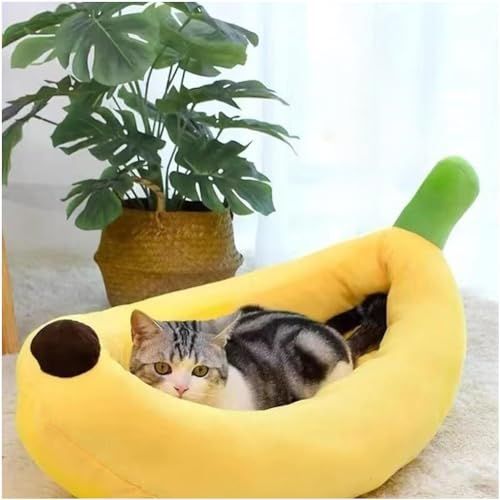 Banana Bed, Banana Shaped Pet Bed for Cats & Small Dogs - Cozy Cave Design with Machine Washable Cover, Non-Slip Bottom & Soft Faux Fur Lining, Multiple Sizes (S-XL) for Year-Round Comfort - Pink - Size Medium