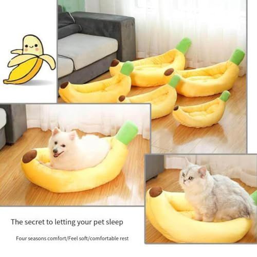 Banana Bed, Banana Shaped Pet Bed for Cats & Small Dogs - Cozy Cave Design with Machine Washable Cover, Non-Slip Bottom & Soft Faux Fur Lining, Multiple Sizes (S-XL) for Year-Round Comfort - Pink - Size Medium