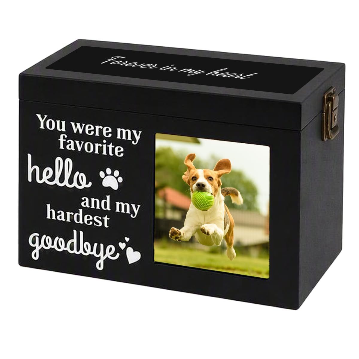 PLockable Wooden Pet Urn with Photo Frame for Dog Cat Ashes White Handcrafted Wood Cremation Container.Elegant Memorial Keepsake To Preserve Ashes,Tender Lasting Tribute For Furry Companions - Black - Size 1Pack