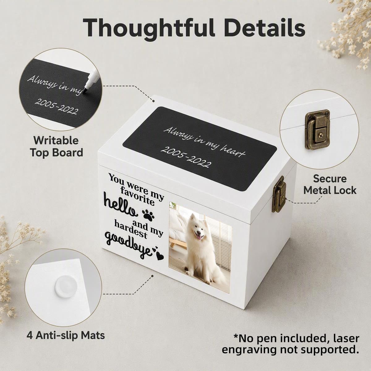 PLockable Wooden Pet Urn with Photo Frame for Dog Cat Ashes White Handcrafted Wood Cremation Container.Elegant Memorial Keepsake To Preserve Ashes,Tender Lasting Tribute For Furry Companions - Black - Size 1Pack