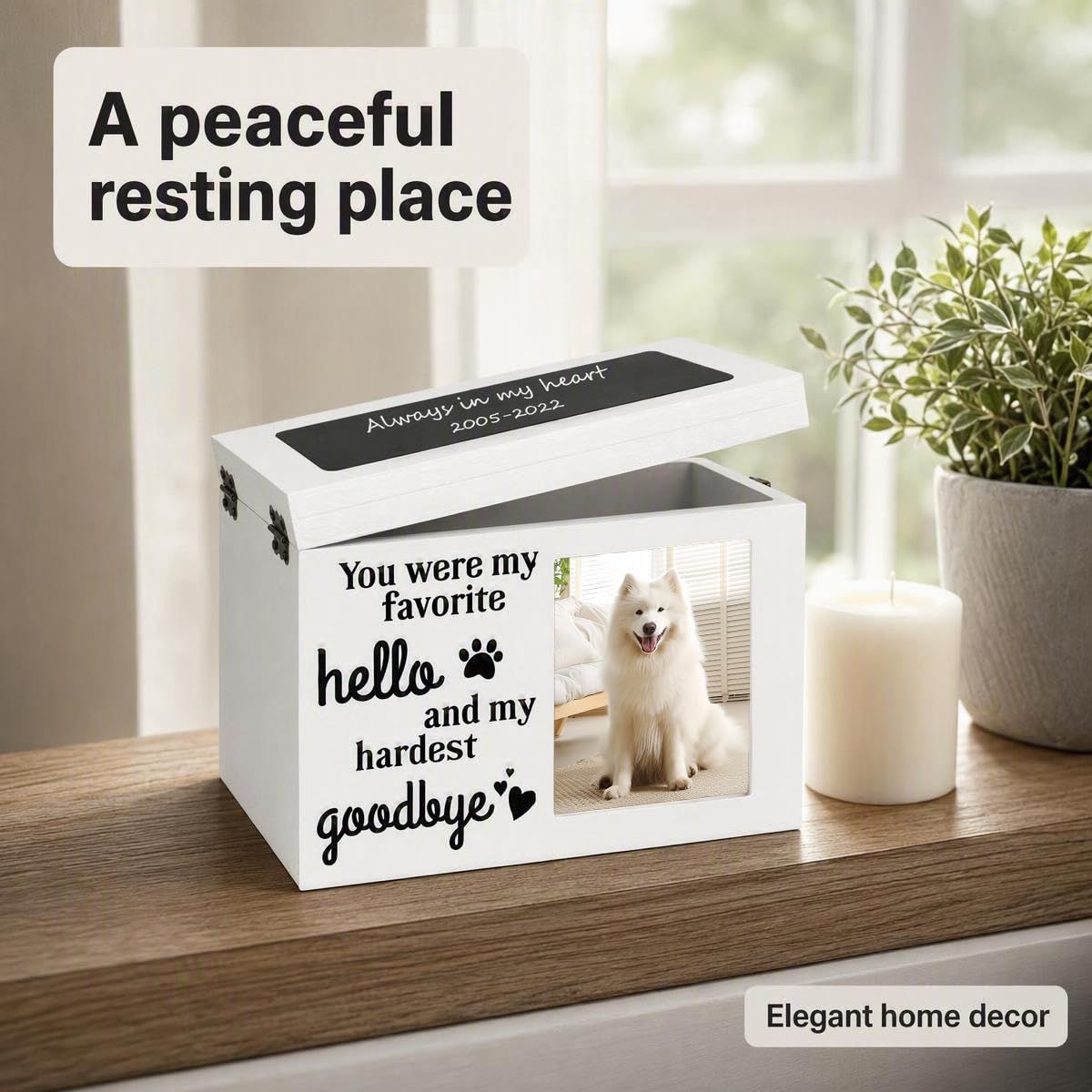 PLockable Wooden Pet Urn with Photo Frame for Dog Cat Ashes White Handcrafted Wood Cremation Container.Elegant Memorial Keepsake To Preserve Ashes,Tender Lasting Tribute For Furry Companions - Black - Size 1Pack