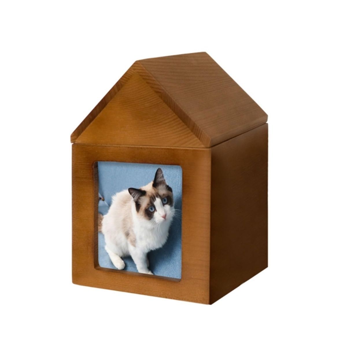Pet Urn Nostalgia Passing Away Dog Cat Cabin Urn with Photo Frame Pet Coffin - Brown - Size Small group