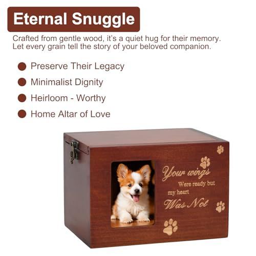 Pet Memorial Urns for Dog or Cat Ashes, Large Wooden Funeral Cremation Urns with Photo Frame, Keepsake Memory Box with Flannel Lining - Black - Size 16*11.2*11cm