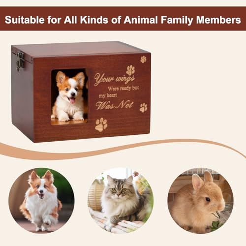Pet Memorial Urns for Dog or Cat Ashes, Large Wooden Funeral Cremation Urns with Photo Frame, Keepsake Memory Box with Flannel Lining - Black - Size 16*11.2*11cm