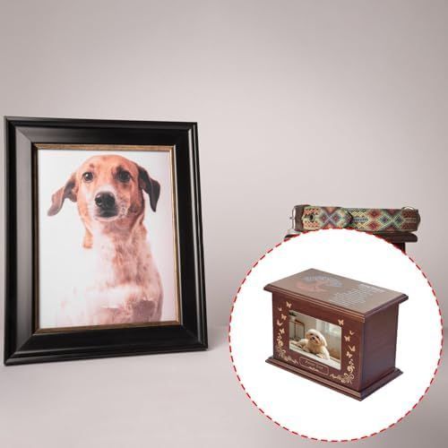 Pet Memorial Wooden Urn Box with Photo Frame, Life Tree Butterfly Ashes Keepsake Box Forever Love Pet Loss Bereavement Gift - Black - Size 28*20*17cm