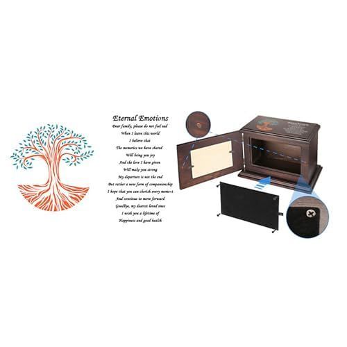 Pet Memorial Wooden Urn Box with Photo Frame, Life Tree Butterfly Ashes Keepsake Box Forever Love Pet Loss Bereavement Gift - Brown - Size 28*20*17cm
