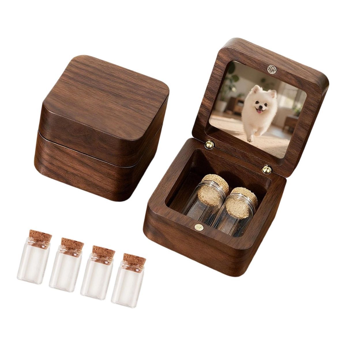 Wooden Memory Chest for Pet Coats and Infant Hair Preservation Wooden Pet Artifact Box - Dark Brown - Size 5.6*5.6*4cm